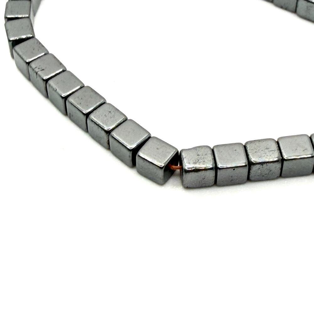 Vintage 90s Silver Grey Hematite Cube Geometric Loose Bead Strand